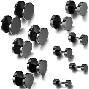 6 Pairs 4-14mm Black Earrings for Men Fake Gauges Fake Earrings Black
